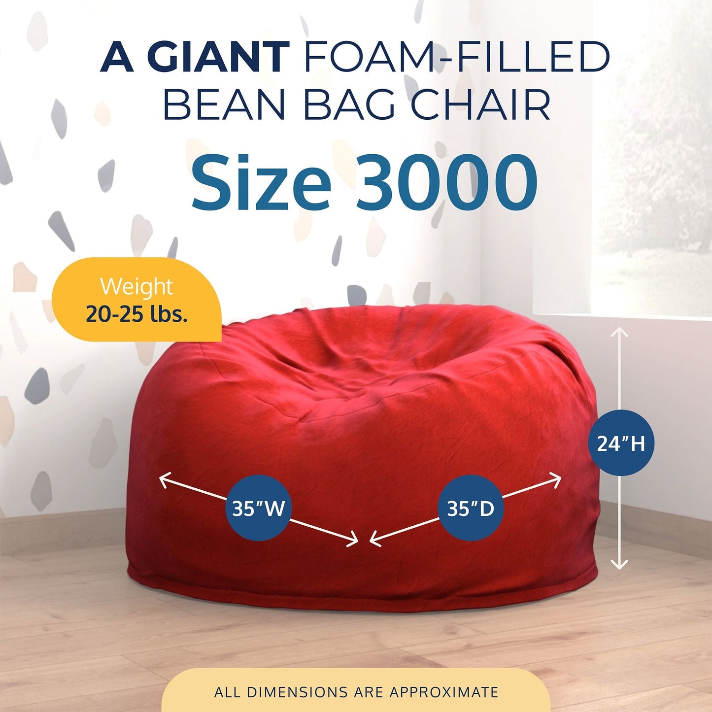 Ultimate Sack 3ft Bean Bag Chair, Oversized Indoor Comfy Lounger, Red Suede