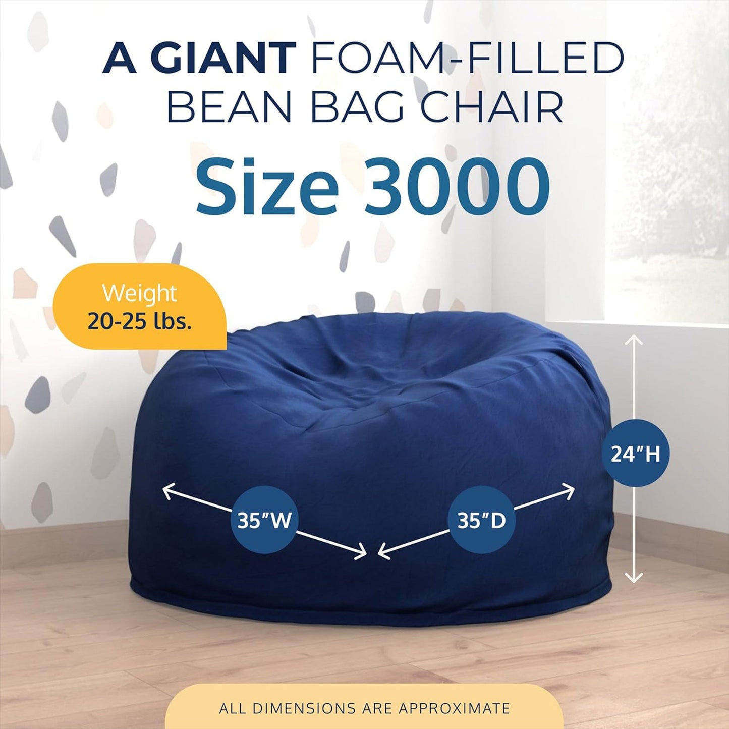 Ultimate Sack 3ft Bean Bag Chair, Oversized Indoor Comfy Lounger, Electric Blue Suede