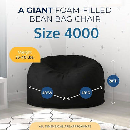 Ultimate Sack 4ft Bean Bag Chair and Footstool, Oversized Lounger, Black Suede