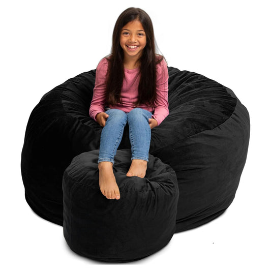 Ultimate Sack 4ft Bean Bag Chair and Footstool, Oversized Lounger, Black Suede