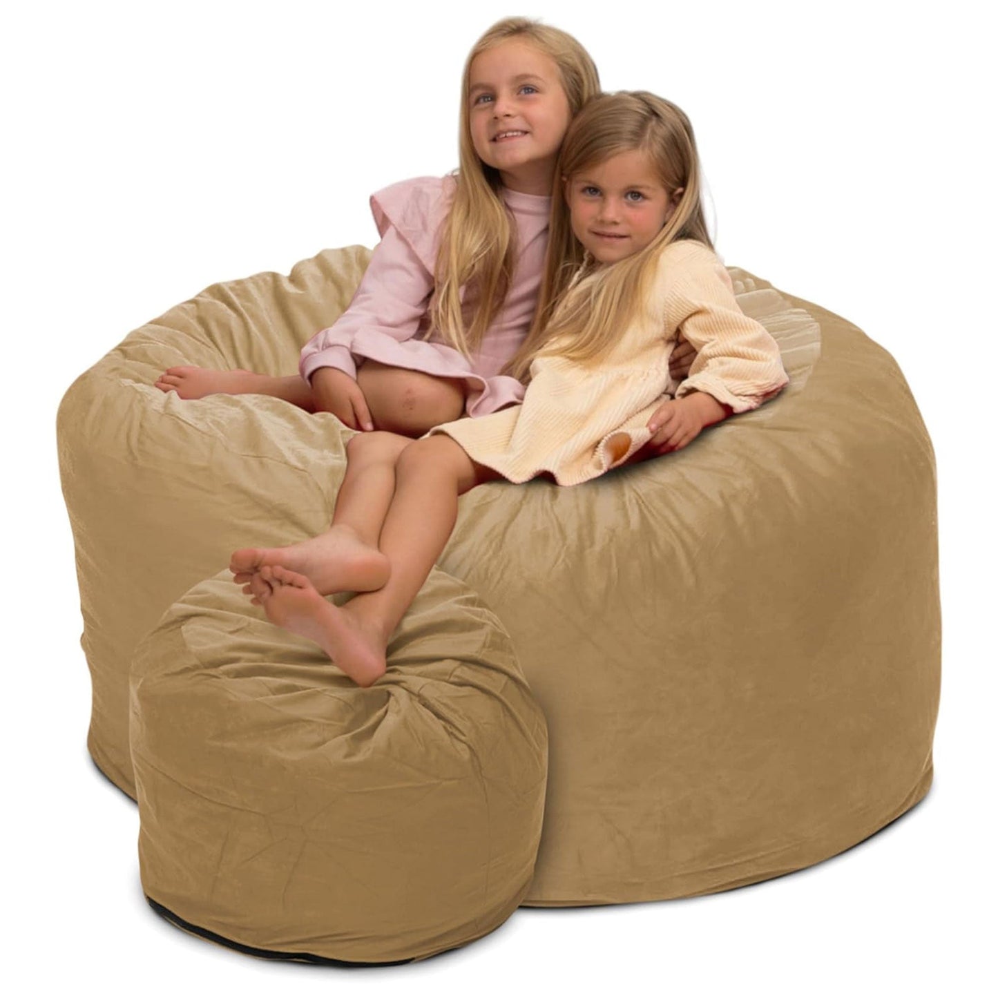 Ultimate Sack 4ft Bean Bag Chair and Footstool, Oversized Lounger, Camel Suede