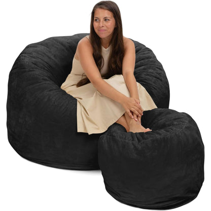 Ultimate Sack 4ft Bean Bag Chair and Footstool, Oversized Lounger, Charcaol Fur