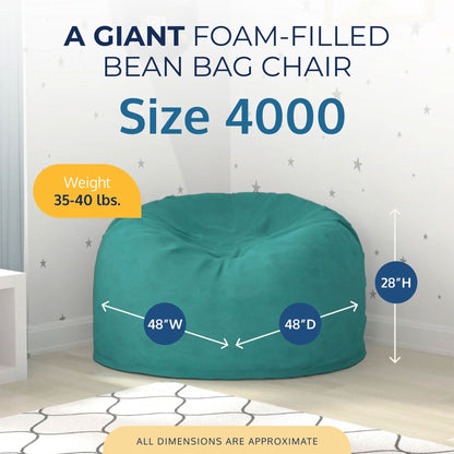 Ultimate Sack 4ft Bean Bag Chair, Oversized Indoor Comfy Lounger, Teal Suede