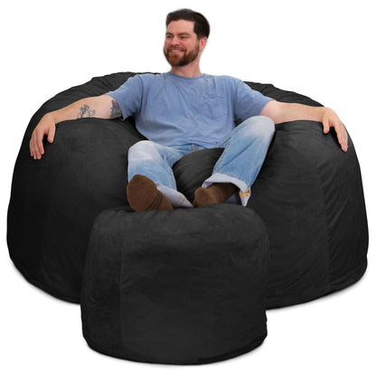 Ultimate Sack 5 Ft Foam Filled Fur Covered Bean Bag Chair w/Footstool, Charcoal