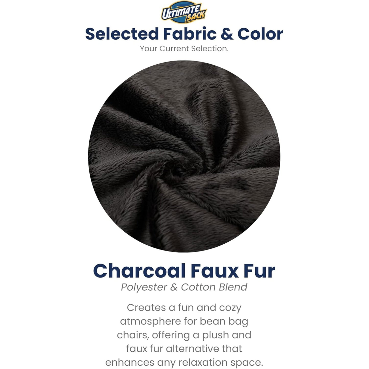Ultimate Sack 5 Ft Foam Filled Fur Covered Bean Bag Chair w/Footstool, Charcoal
