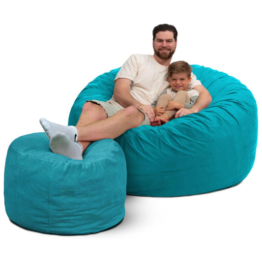 Ultimate Sack 5ft Bean Bag Chair and Footstool, Oversized Lounger, Teal Suede