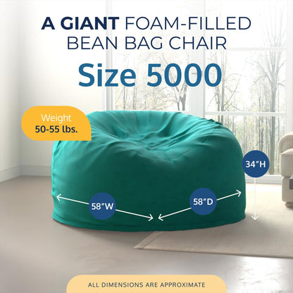 Ultimate Sack 5ft Bean Bag Chair and Footstool, Oversized Lounger, Teal Suede