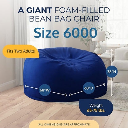 Ultimate Sack 6 Ft Foam Fill Washable Suede Cover Bean Bag Chair, Electric Blue