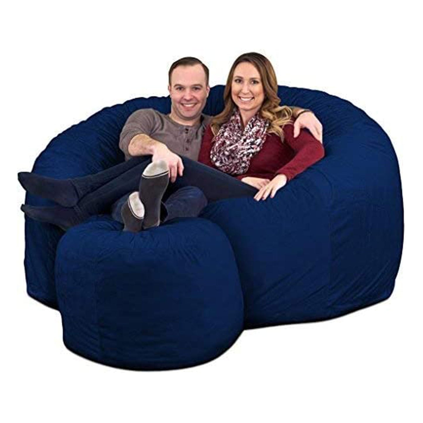 Ultimate Sack 6ft Bean Bag Chair w/ Footstool, Oversized Lounger, Blue Suede
