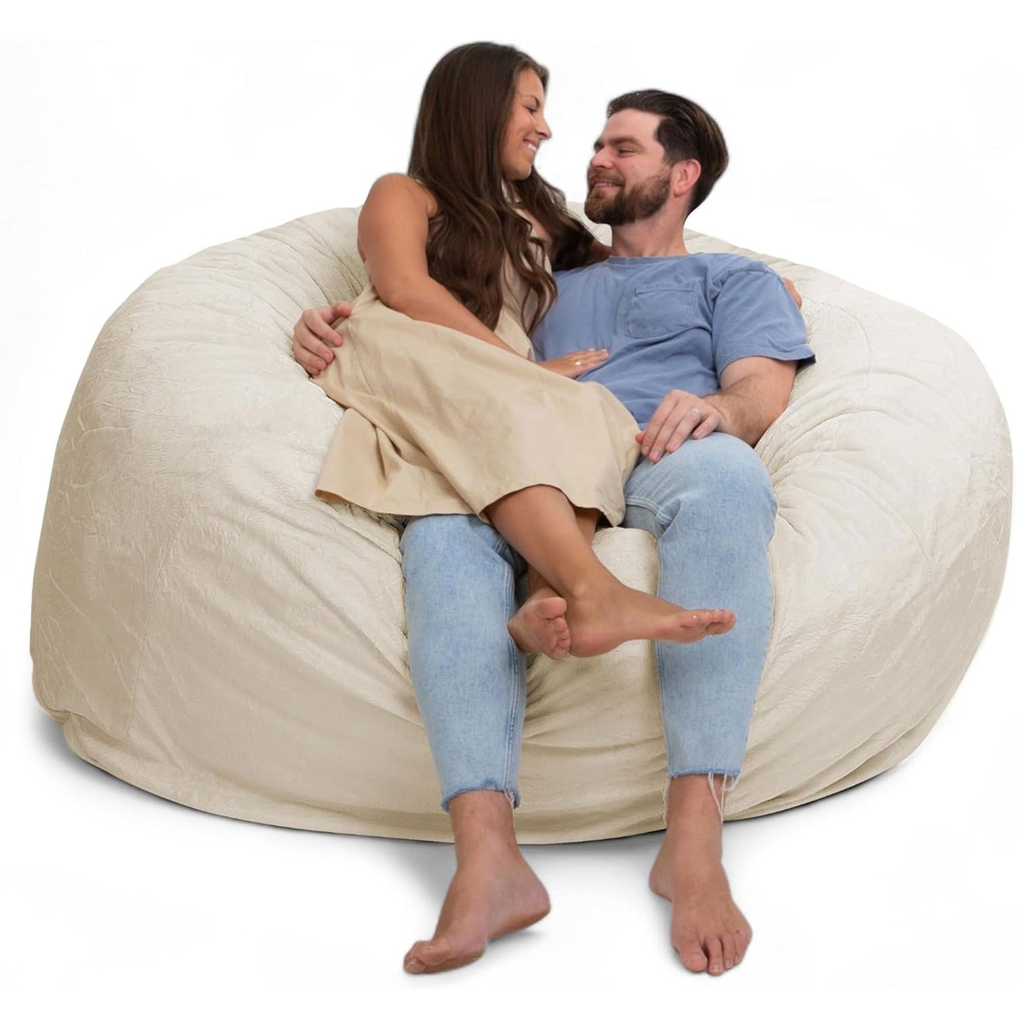 Ultimate Sack 6ft Bean Bag Chair, Oversized Indoor Comfy Lounger, Ivory Fur