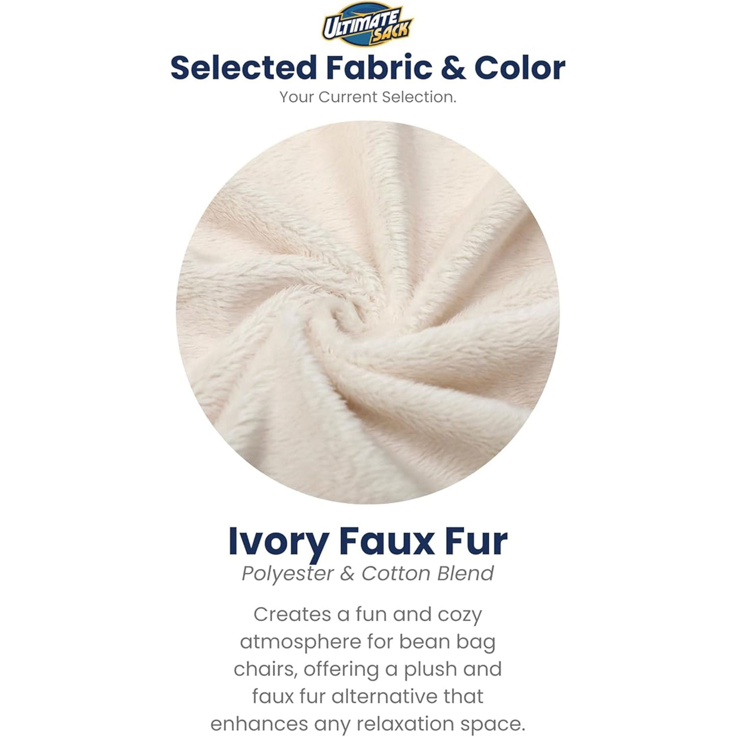 Ultimate Sack 6ft Bean Bag Chair, Oversized Indoor Comfy Lounger, Ivory Fur