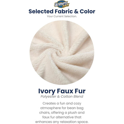 Ultimate Sack 6ft Bean Bag Chair, Oversized Indoor Comfy Lounger, Ivory Fur