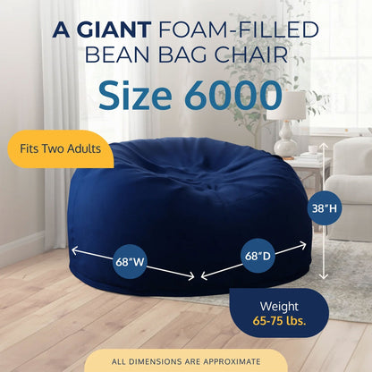 Ultimate Sack 6ft Bean Bag Chair and Footstool, Oversized Lounger, Navy Suede