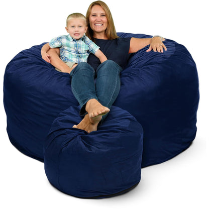 Ultimate Sack 6ft Bean Bag Chair and Footstool, Oversized Lounger, Navy Suede