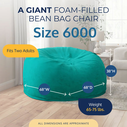 Ultimate Sack 6ft Bean Bag Chair and Footstool, Oversized Lounger, Teal Suede