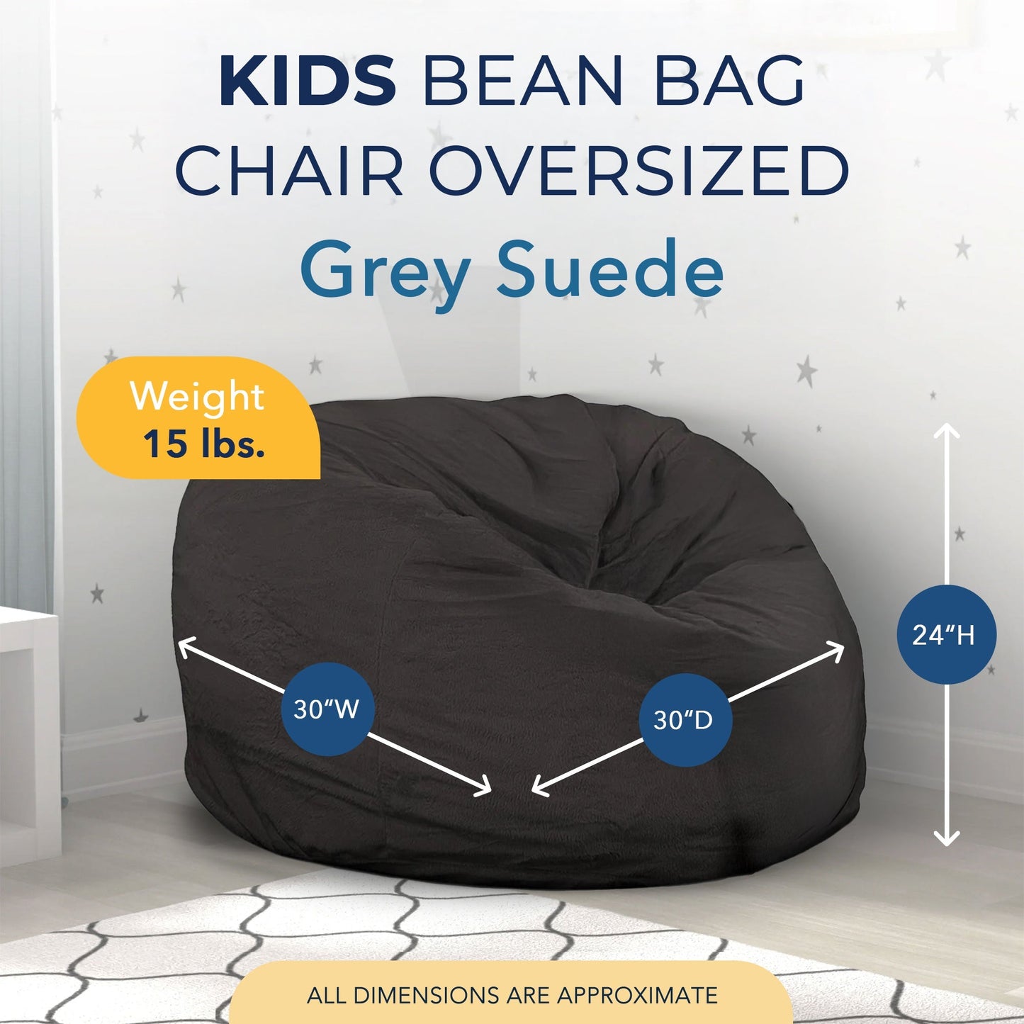 Ultimate Sack Kids Bean Bag Chair, Oversized Indoor Comfy Lounger, Grey Suede