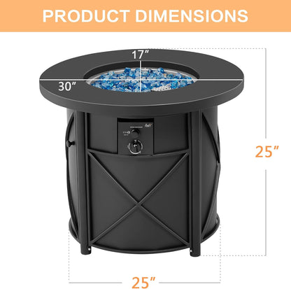 Bali Outdoors 30" Round Gas Fire Pit Table 50000 BTU Fire Column for Outside Backyard, Patio, Black