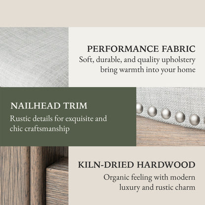 Maven Lane Adrien Saddle Bar Stool in Reclaimed Oak Finish w/ Ash Grey Fabric Upholstery