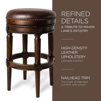 Maven Lane Pullman Backless Bar Stool in Dark Walnut Finish with Vintage Brown Vegan Leather