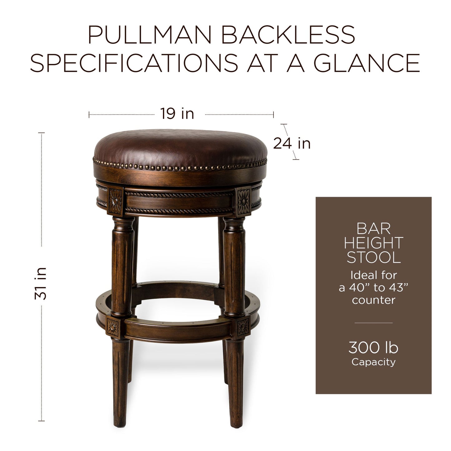 Maven Lane Pullman Backless Bar Stool in Dark Walnut Finish with Vintage Brown Vegan Leather