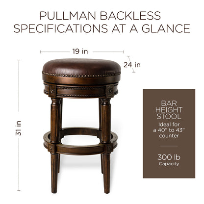Maven Lane Pullman Backless Bar Stool in Dark Walnut Finish with Vintage Brown Vegan Leather