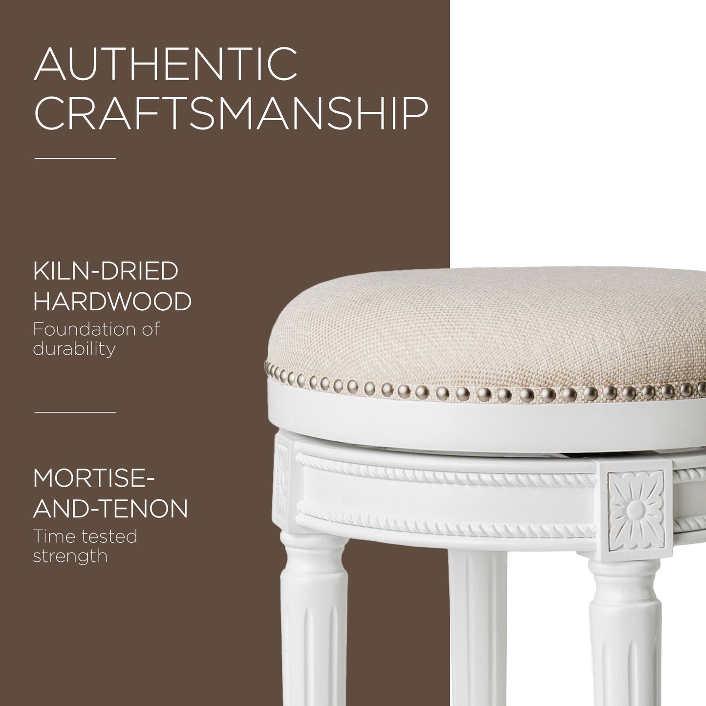 Maven Lane Pullman Backless Bar Stool in Alabaster White Finish w/ Cream Fabric Upholstery