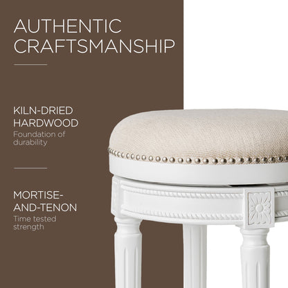 Maven Lane Pullman Backless Bar Stool in Alabaster White Finish w/ Cream Fabric Upholstery