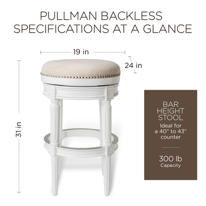 Maven Lane Pullman Backless Bar Stool in Alabaster White Finish w/ Cream Fabric Upholstery
