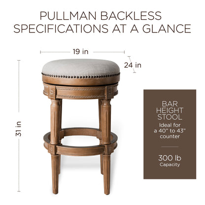 Maven Lane Pullman Backless Bar Stool in Weathered Oak Finish w/ Sand Color Fabric Upholstery