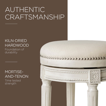 Maven Lane Pullman Backless Bar Stool in White Oak Finish w/ Natural Color Fabric Upholstery