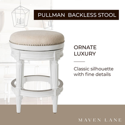 Maven Lane Pullman Backless Counter Stool in Alabaster White Finish with Cream Fabric Upholstery, Set of 4