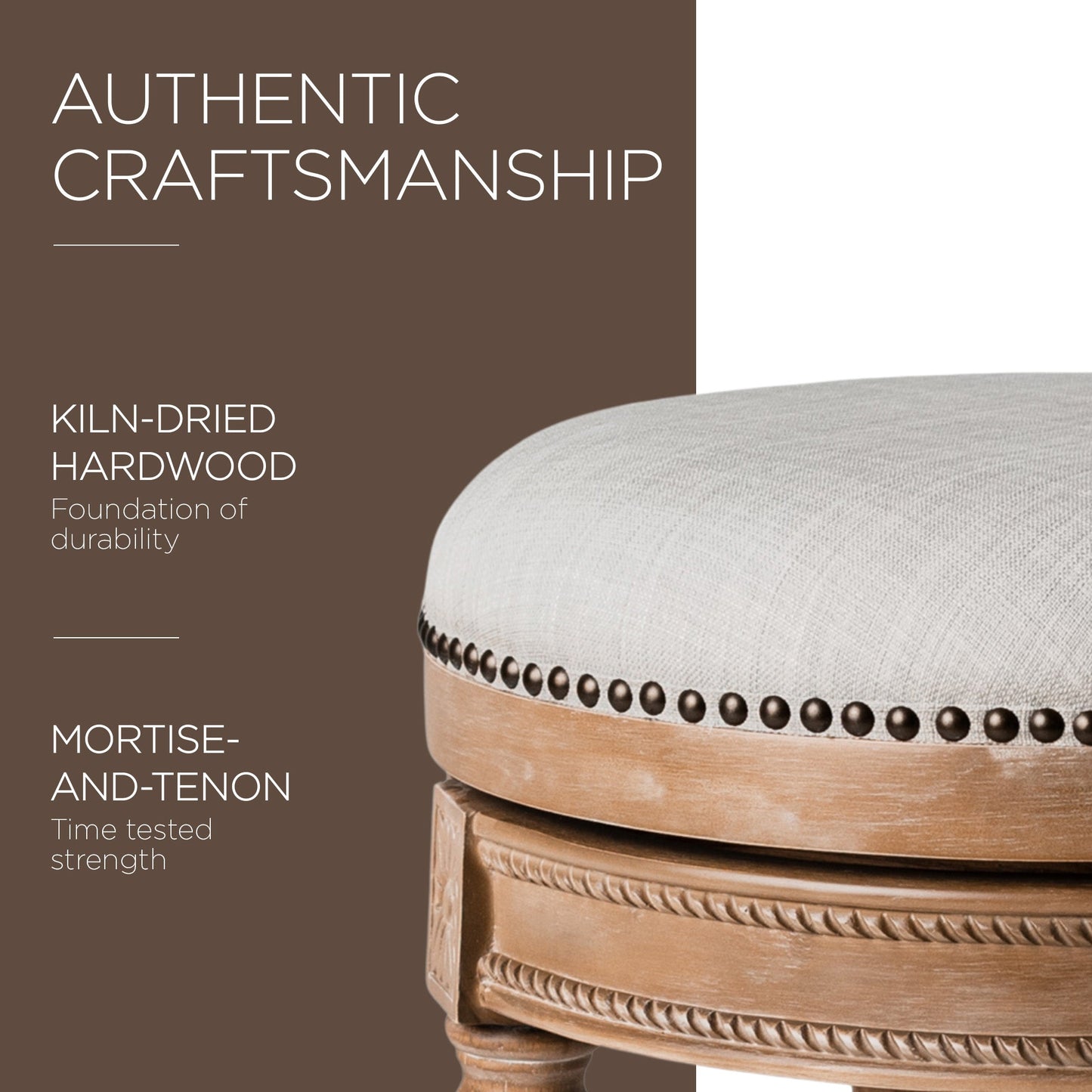 Maven Lane Pullman Backless Counter Stool in Weathered Oak Finish w/ Sand Color Fabric Upholstery