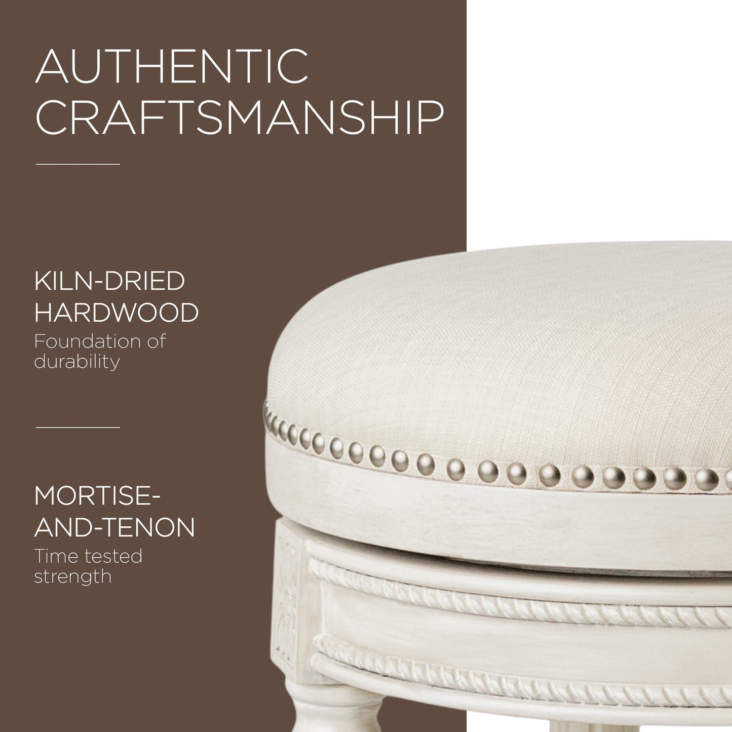 Maven Lane Pullman Backless Counter Stool in White Oak Finish w/ Natural Color Fabric Upholstery