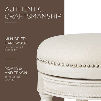 Maven Lane Pullman Backless Counter Stool in White Oak Finish w/ Natural Color Fabric Upholstery