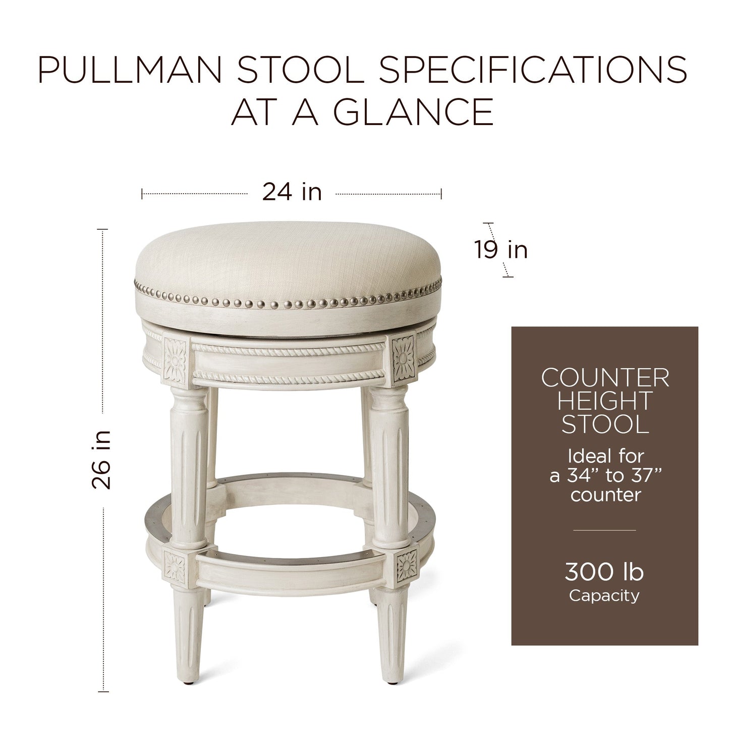 Maven Lane Pullman Backless Counter Stool in White Oak Finish w/ Natural Color Fabric Upholstery