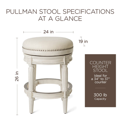 Maven Lane Pullman Backless Counter Stool in White Oak Finish w/ Natural Color Fabric Upholstery
