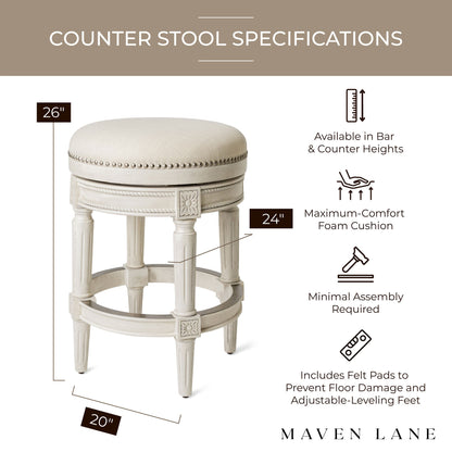 Maven Lane Pullman Backless Counter Stool, White Oak/Natural Upholstery, Set of 4