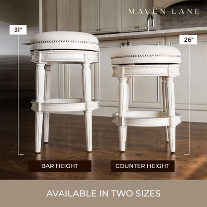 Maven Lane Pullman Backless Counter Stool in White Oak Finish w/ Natural Color Fabric Upholstery, Set of 3