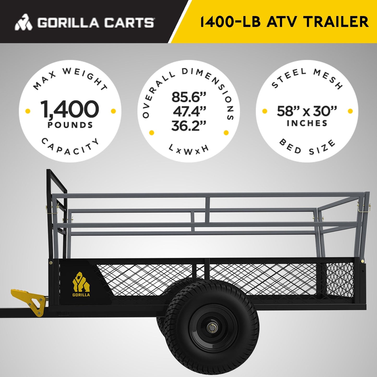Gorilla 1400lb Steel ATV Trailer Garden Cart w/Removable Sides & 3-in-1 Tailgate - Find Fresh Goods