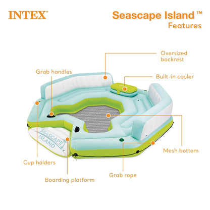 Intex Seascape Island Inflatable Water Lounge with Built In Cooler and Backrests for Adults