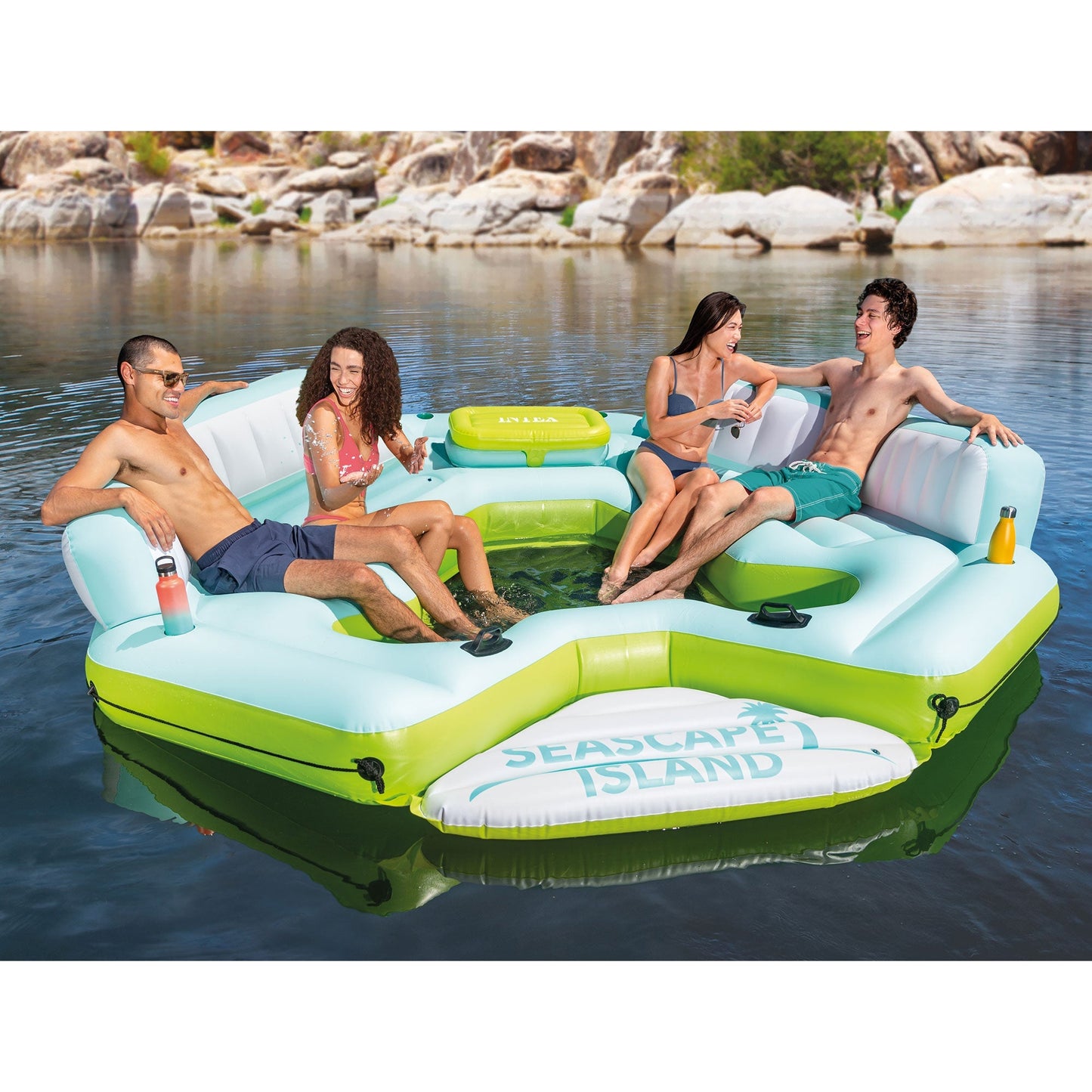 Intex Seascape Island Inflatable Water Lounge with Built In Cooler and Backrests for Adults