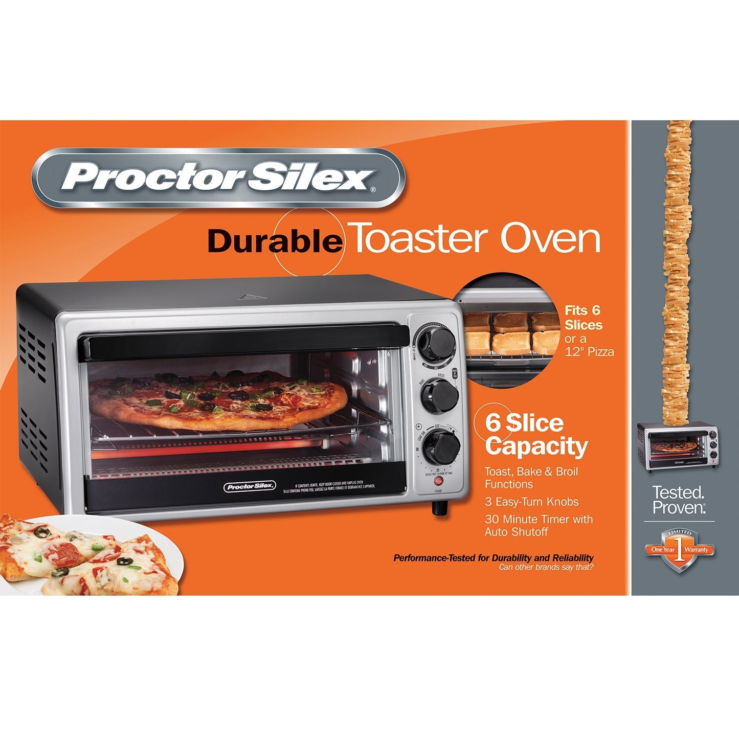 Hamilton Beach Proctor Silex 6 Slice Capacity Countertop Toaster Oven, Silver