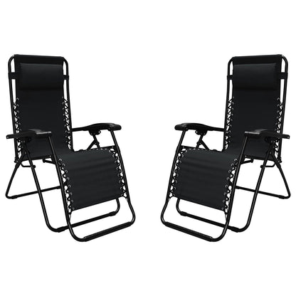 Caravan Sports Zero Gravity Outdoor Folding Patio Lounge Chair, Black (Pair)