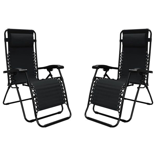 Caravan Sports Zero Gravity Outdoor Folding Patio Lounge Chair, Black (Pair)