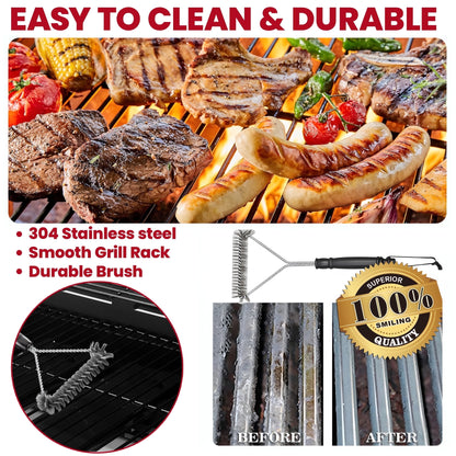 Enyopro 3 Burner Propane Gas Grill, 30,000BTU Stainless Steel Barbecue Grill with Foldable Side Table, Built-in Thermometer, Hanging Basket for Outdoor BBQ Camping Grill