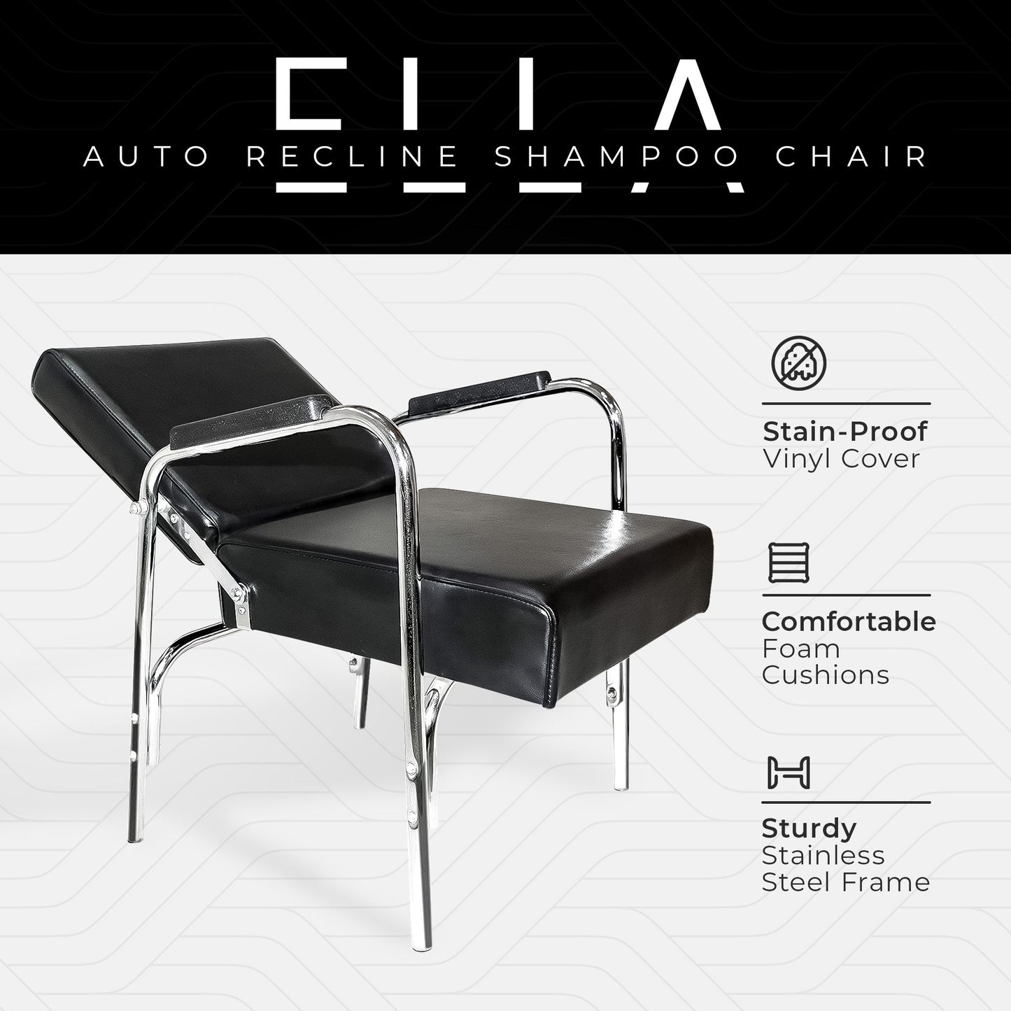 PureSana 5 Pack Chromium Ella Professional Auto Reclining Shampoo Chair, Black