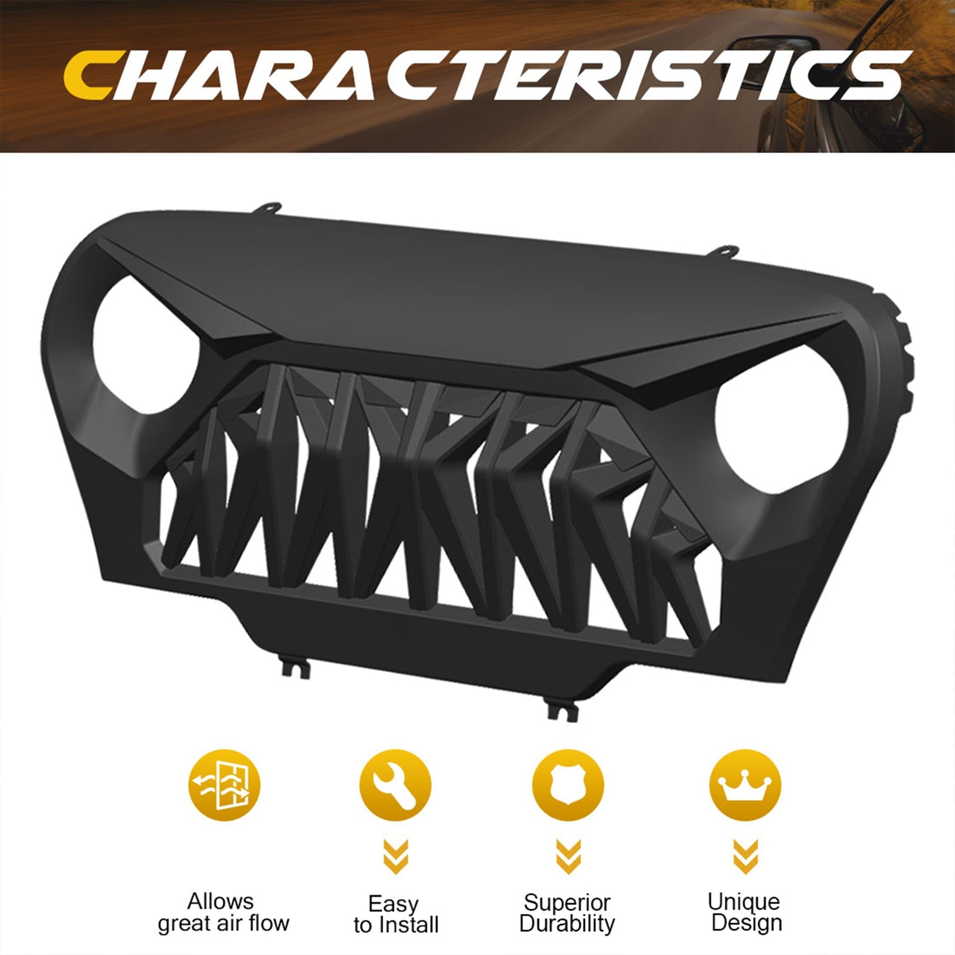 AMERICAN MODIFIED Shark Grille Compatible w/ 1997-2006 Jeep Wrangler TL or LJ - Find Fresh Goods