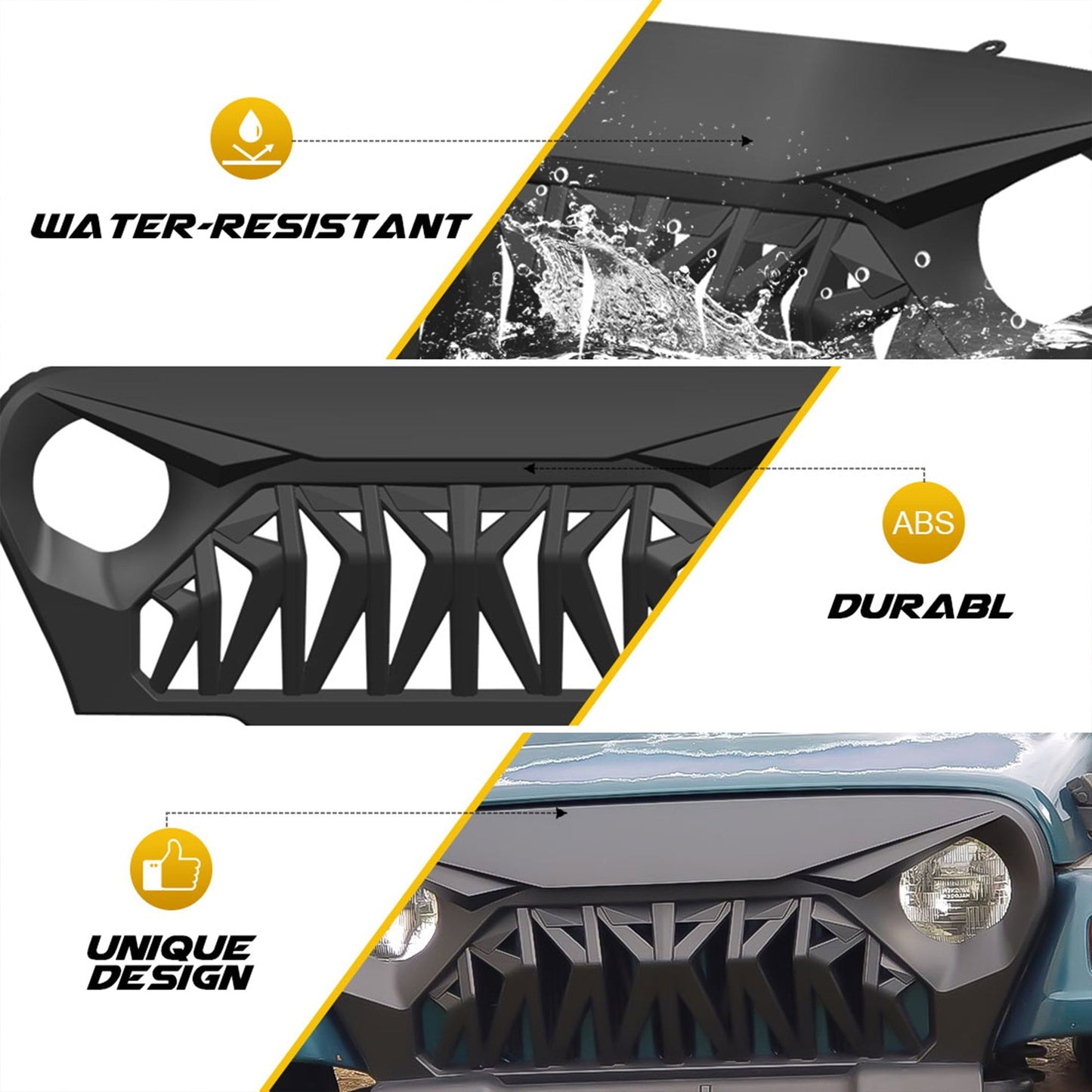 AMERICAN MODIFIED Shark Grille Compatible w/ 1997-2006 Jeep Wrangler TL or LJ - Find Fresh Goods