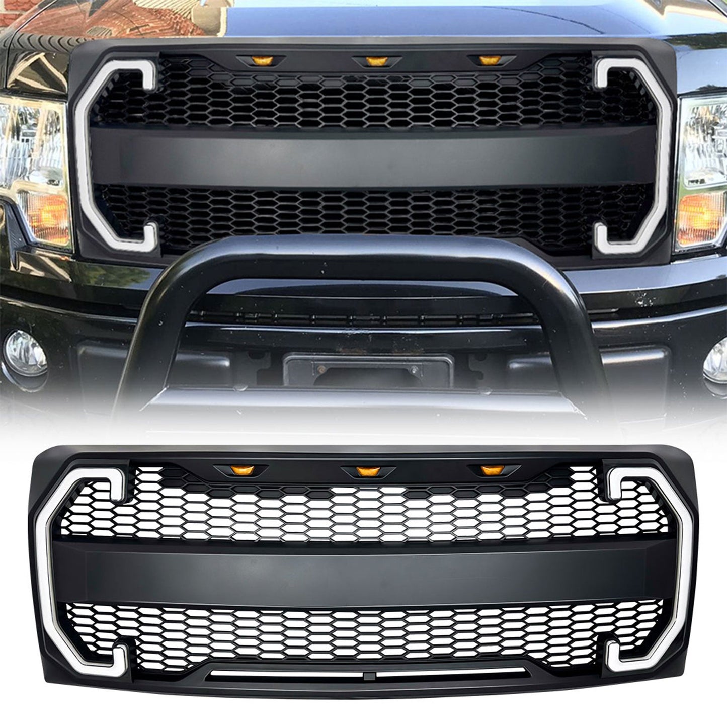 AMERICAN MODIFIED Raptor Style Mesh Grille w/Turn Lights for 2009-2014 Ford F150 - Find Fresh Goods