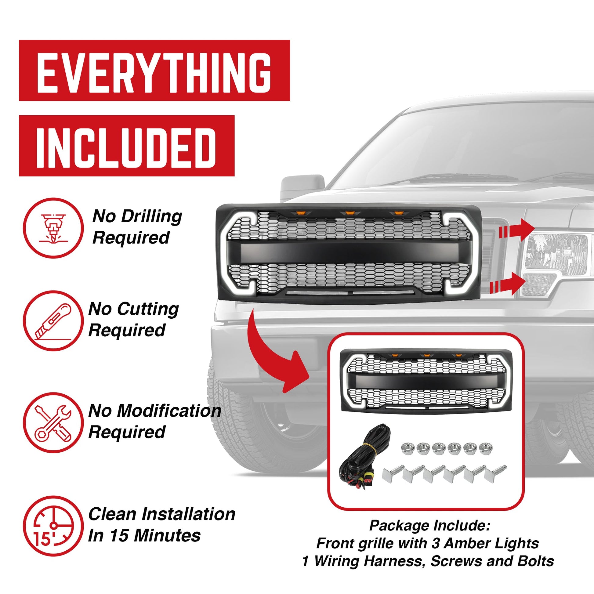 AMERICAN MODIFIED Raptor Style Mesh Grille w/Turn Lights for 2009-2014 Ford F150 - Find Fresh Goods